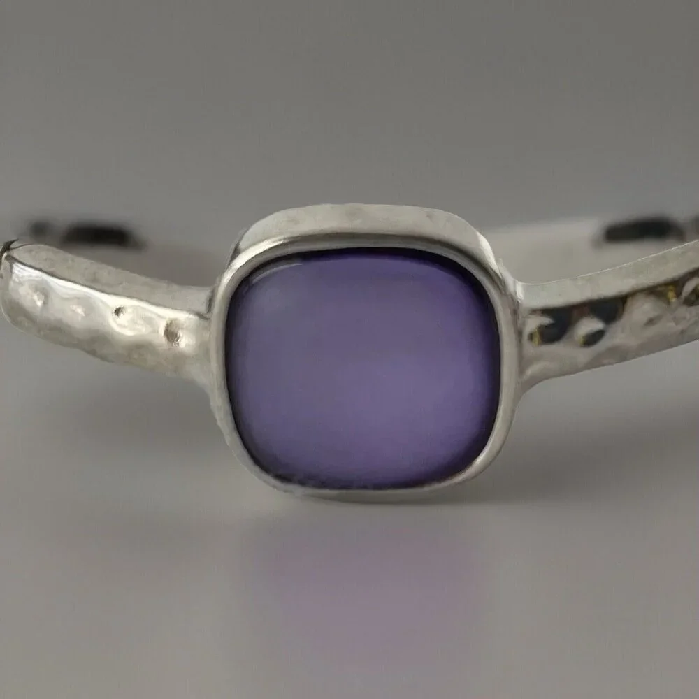 JL Designs Purple Silvertone Stretch Bracelet Rectangle Bangle Costume Jewelry